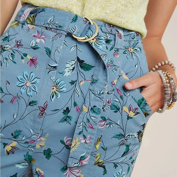 ANTHROPOLOGIE Victoria Floral Cargo Pants in Blue *NO BELT* - Picture 4 of 14